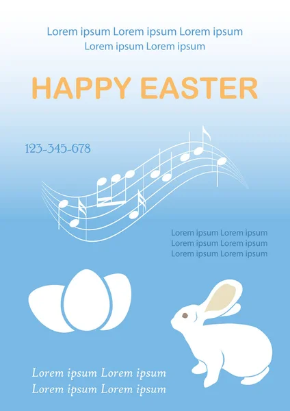 Blauer Abstrakter Musikvektorhintergrund Mit Hase Und Eiern Frohe Ostern — Stockvektor