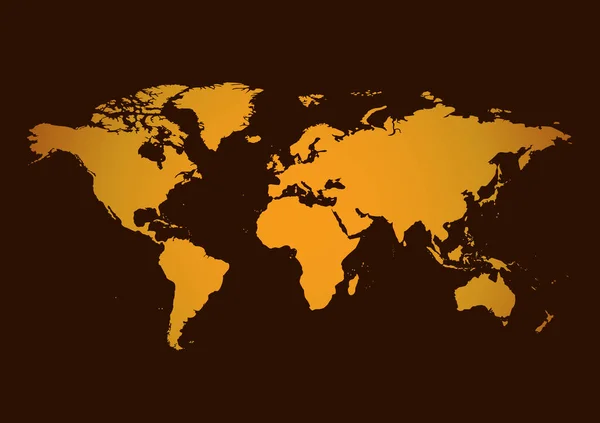 Bright Orange World Map Dark Brown Background Vector — Stock Vector