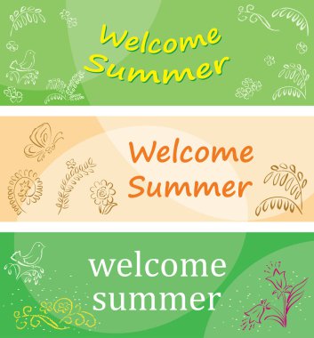 Hoş geldin yaz - kuşlu ve çiçekli taşıyıcı pankartlar