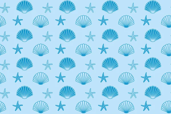 Γαλάζιο Χωρίς Ραφή Μοτίβο Κοχύλια Και Αστερίες Διάνυσμα Διακοσμητικό Φόντο — Διανυσματικό Αρχείο