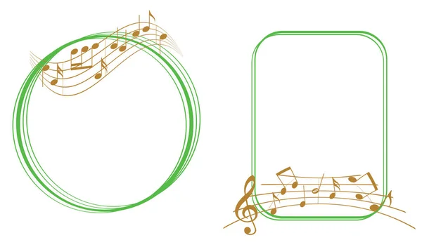 Molduras Música Verde Com Notas Musicais Douradas Elementos Decorativos Vetoriais — Vetor de Stock