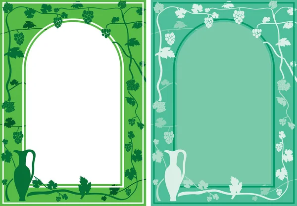 Кувшин Виноградная Лоза Векторном Фоне Зеленые Иллюстрации Арочной Рамкой — стоковый вектор