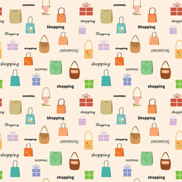 Bej arkaplanda renk torbaları - alışveriş için vektör pürüzsüz desen