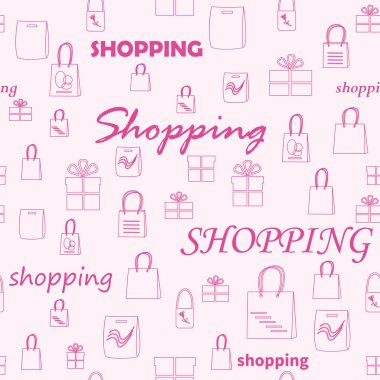 vektörsüz desen - pembe alışveriş torbaları siluetleri ve pembe arka plandaki kutular
