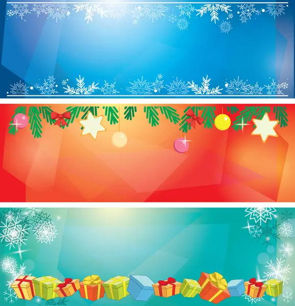 Yeni yıl ve yılbaşı için parlak vektör şablonları. Kar taneleri, dekorasyonlar ve hediye kutuları