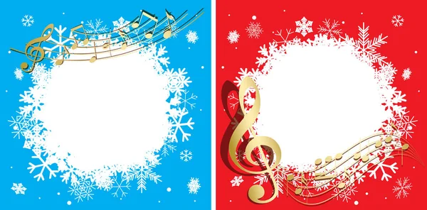 Зимний Фон Снежинками Музыкальными Нотами Праздников Векторные Шаблоны — стоковый вектор