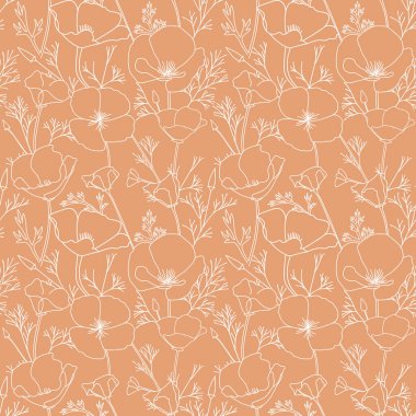 white ornament with Eschscholzia flowers. California poppy - vector decorative seamless pattern clipart