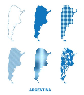 Güney Amerika 'daki Arjantin' in izole edilmiş haritaları. Farklı şekillerde siluetler. Arjantin Cumhuriyeti