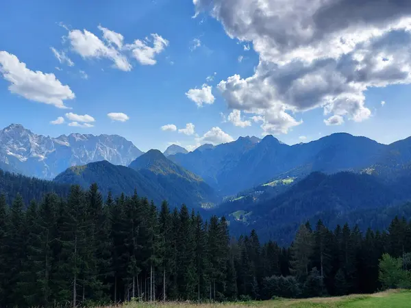 stock image Mountains under blue sky. Logar Valley. Kamnik - Savinja Alps. Summer in Slovenia.