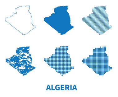 Cezayir Demokratik Halk Cumhuriyeti 'nin haritası - farklı modellerdeki vektör siluet kümesi