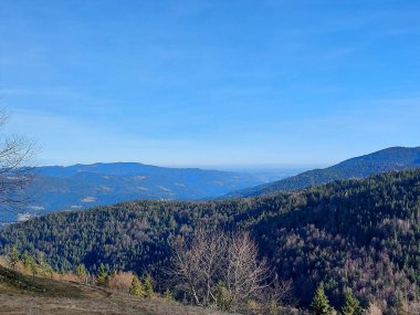 Slovenya 'nın güzel manzarası. Mavi gökyüzünün altındaki Pohorje Dağları