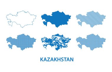 Kazakistan Cumhuriyeti haritası - farklı şekillerde vektör siluet kümesi