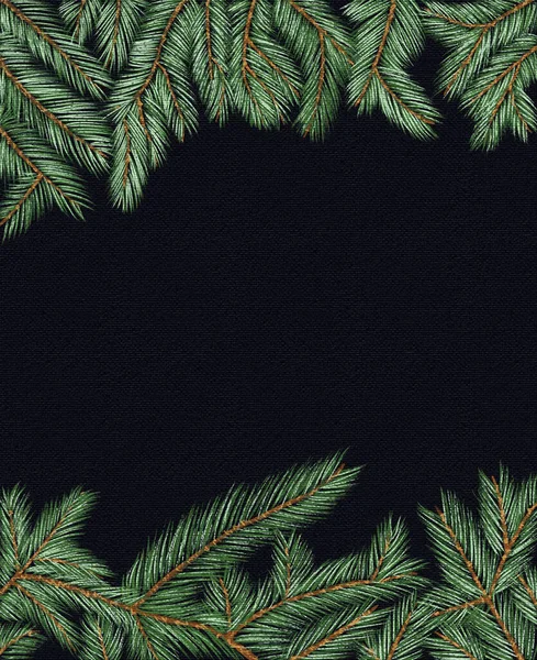 Black Canvas Effect Banner Christmas Theme Vintage Style Needles Vertical — Stock Photo, Image