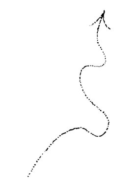 Beyaz arkaplanda izole edilmiş siyah dalgalı ok karalama biçimi. Sağ işaret eli çizilmiş nokta çizimi, dövme, tasarım ve dekorasyon için çıkartma, beyaz arkaplanda siyah noktalar