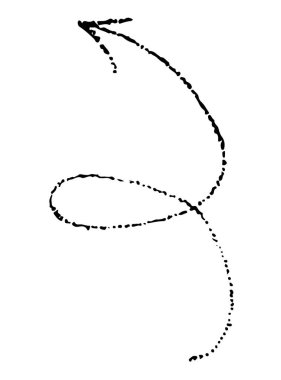 Beyaz arkaplanda izole edilmiş siyah dalgalı ok karalama biçimi. Sağ işaret eli çizilmiş nokta çizimi, dövme, tasarım ve dekorasyon için çıkartma, beyaz arkaplanda siyah noktalar