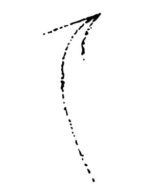 Beyaz arkaplanda izole edilmiş siyah dalgalı ok karalama biçimi. Sağ işaret eli çizilmiş nokta çizimi, dövme, tasarım ve dekorasyon için çıkartma, beyaz arkaplanda siyah noktalar