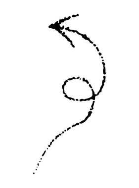 Beyaz arkaplanda izole edilmiş siyah dalgalı ok karalama biçimi. Sağ işaret eli çizilmiş nokta çizimi, dövme, tasarım ve dekorasyon için çıkartma, beyaz arkaplanda siyah noktalar