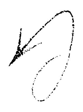 Beyaz arkaplanda izole edilmiş siyah dalgalı ok karalama biçimi. Sağ işaret eli çizilmiş nokta çizimi, dövme, tasarım ve dekorasyon için çıkartma, beyaz arkaplanda siyah noktalar