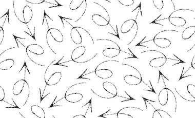 Beyaz arka planda elle çizilmiş siyah oklarla vektörsüz desen. Farklı fırça okları soyut. Tasarım için kaotik karalama elementleri koleksiyonu, Brownian hareketi konsepti, tekstil baskısı.