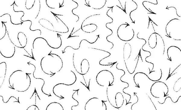 Beyaz arka planda elle çizilmiş siyah oklarla vektörsüz desen. Farklı fırça okları soyut. Tasarım için kaotik karalama elementleri koleksiyonu, Brownian hareketi konsepti, tekstil baskısı.
