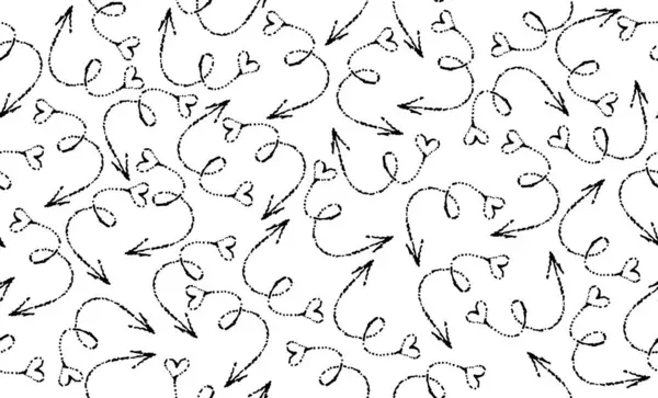 Sevgililer Günü siyah beyaz arka plan. Kalpler ve oklar pürüzsüz desen, tasarım ve dekorasyon için çizim