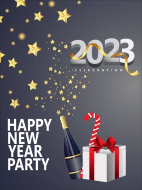Yeni yılın kutlu olsun 2023 altın ve siyah renkler yeni yıl yıldızları için 