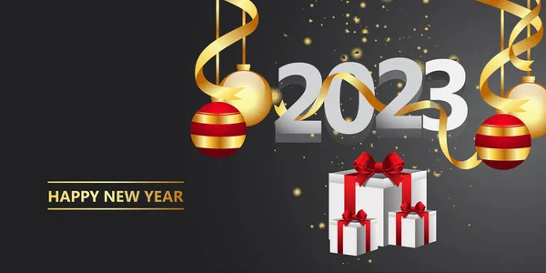 Šťastný Nový Rok 2023 Zlaté Vánoční Dekorace Konfety Pozadí Design — Stock fotografie