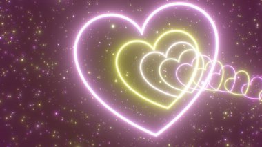 Parlak Sarı ve Pembe Kalpler Neon Işıkları Tüneli Parıldıyor - Soyut Arkaplan Dokusu