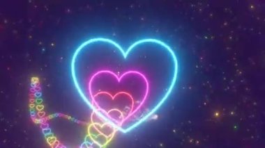 Güzel Dalga Gökkuşağı Parıltısı Neon Kalp Şekli Hız Treni - 4K Kusursuz VJ Döngü Döngüsü Arkaplan Animasyonu