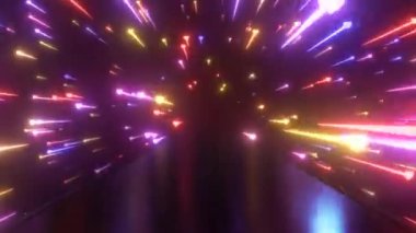 Neon Hearts Çeken Yıldız Kuyrukluyıldızları Yansıma Yolu üzerinde Işık Hızında Uçuyor - 4K Kusursuz VJ Döngüsü Hareketi Arkaplan Canlandırması