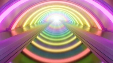 Yeraltı Rave Parlak Gökkuşağı Neon Işıkları Parlak Tünel Yansıması - 4K Kusursuz VJ Döngüsüz Arkaplan Animasyonu