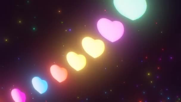 Αφηρημένη Flying Rainbow Hearts Outer Space Sparkling Stars Seamless Loop — Αρχείο Βίντεο