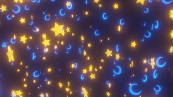 Voando Com Formas Lua Estrela Crescente Flutuando Céu Noturno Escuro — Vídeo de Stock