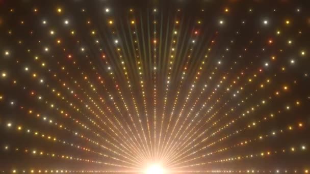 Salón Magnífico Túnel Oro Neón Brillante Intermitente Luz Estroboscópica Puntos — Vídeos de Stock