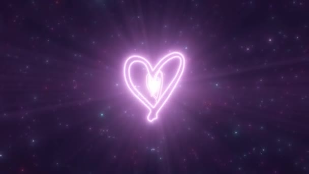 Formas Coração Desenhado Mão Scribble Brilhante Neon Lights Tunnel Portal — Vídeo de Stock