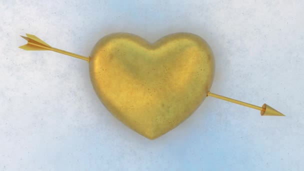 Heart Arrow Gold Metallic Reflective Ornament Shines Sömlös Loop Motion — Stockvideo