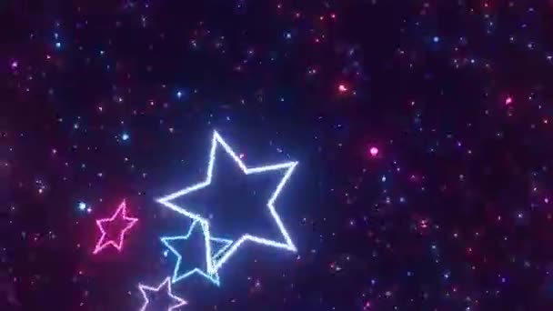Magical Neon Glowing Star Shape Roller Coaster Lights Tunnel Sparkles — Vídeo de Stock