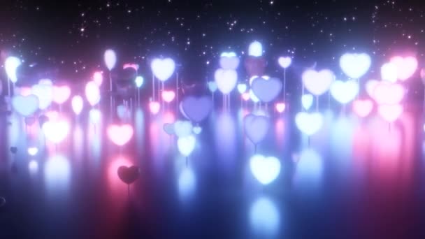 Retro Neon Glowing Pink Blue Color Abstract Heart Lights Flashing — Stock Video