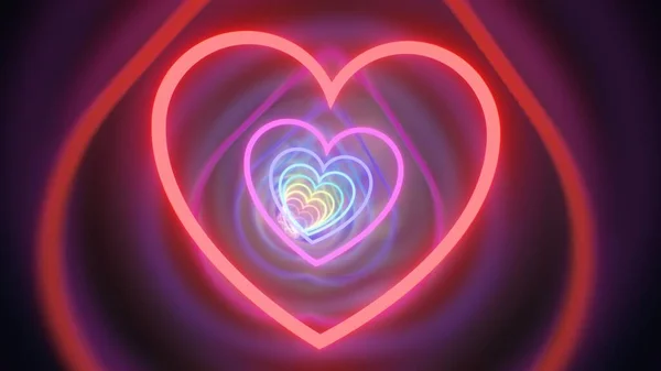 Flying Beautiful Rainbow Heart Shape Barevný Reflexní Tunel Abstraktní Textura — Stock fotografie