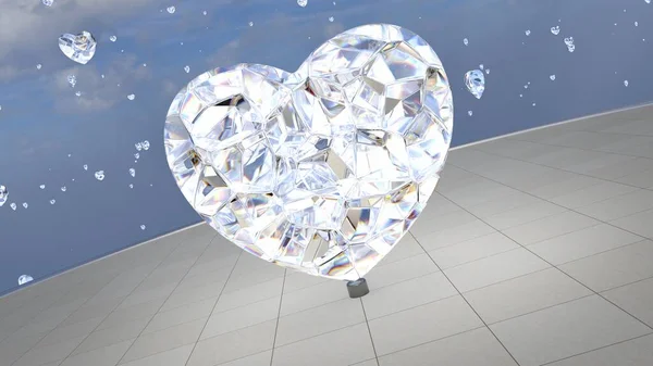 巨大的五彩缤纷的钻石宝石心形水晶神光闪闪纪念碑 背景结构摘要 — 图库照片