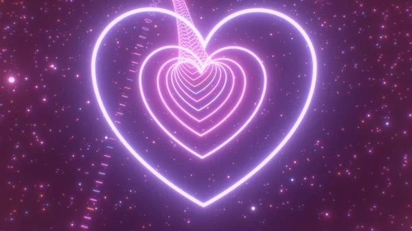 Går Bakåt Rosa Neon Glödande Berg Och Dalbana Hill Heart — Stockfoto