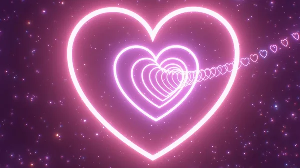 Neon Pink Heart Achterbahn Erklimmt Einen Großen Hügel Und Fällt — Stockfoto