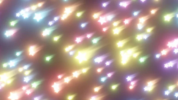 Regnbågens Färgglada Neon Glödande Shooty Stars Faller Ner Natthimlen Abstrakt — Stockfoto