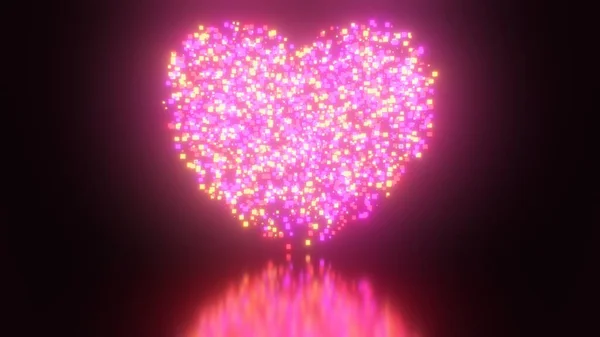 Shimmering Heart Shape Digital Neon Glowing Particles Glimmering Texture Astratta — Foto Stock