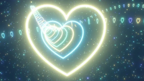 Tunel Neonowy Żółtym Niebieskim Sercem Przez Gwiaździstą Galaktykę Streszczenie Tekstury — Zdjęcie stockowe
