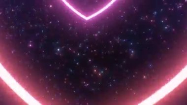 Twisty Heart Neon Parlak Tünelinde Parlayan Yıldızlarla Uçmak - 4K Kusursuz VJ Döngüsüz VJ Döngü Hareketi Arkaplan Animasyonu