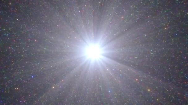 Voando Através Cintilação Brilhante Arco Íris Brilho Neon Estrelas Espaço — Vídeo de Stock