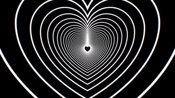 Black White Heart Endless Tunnel Moving Expanding Shapes Seamless Loop — Stock Video