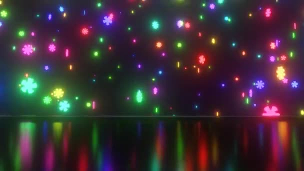 Faszinierende Dusche Aus Hippieblumen Über Glänzend Glänzender Oberfläche Seamless Loop — Stockvideo