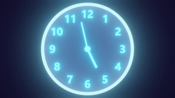 Ponteiros Relógio Néon Girando Rapidamente Tempo Correndo Para Fora Prazo — Vídeo de Stock